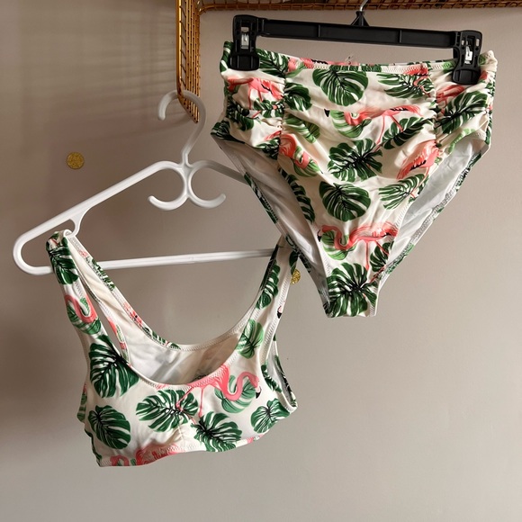 Tropical Monstera and Flamingo High-Waisted Bikini - Picture 2 of 15